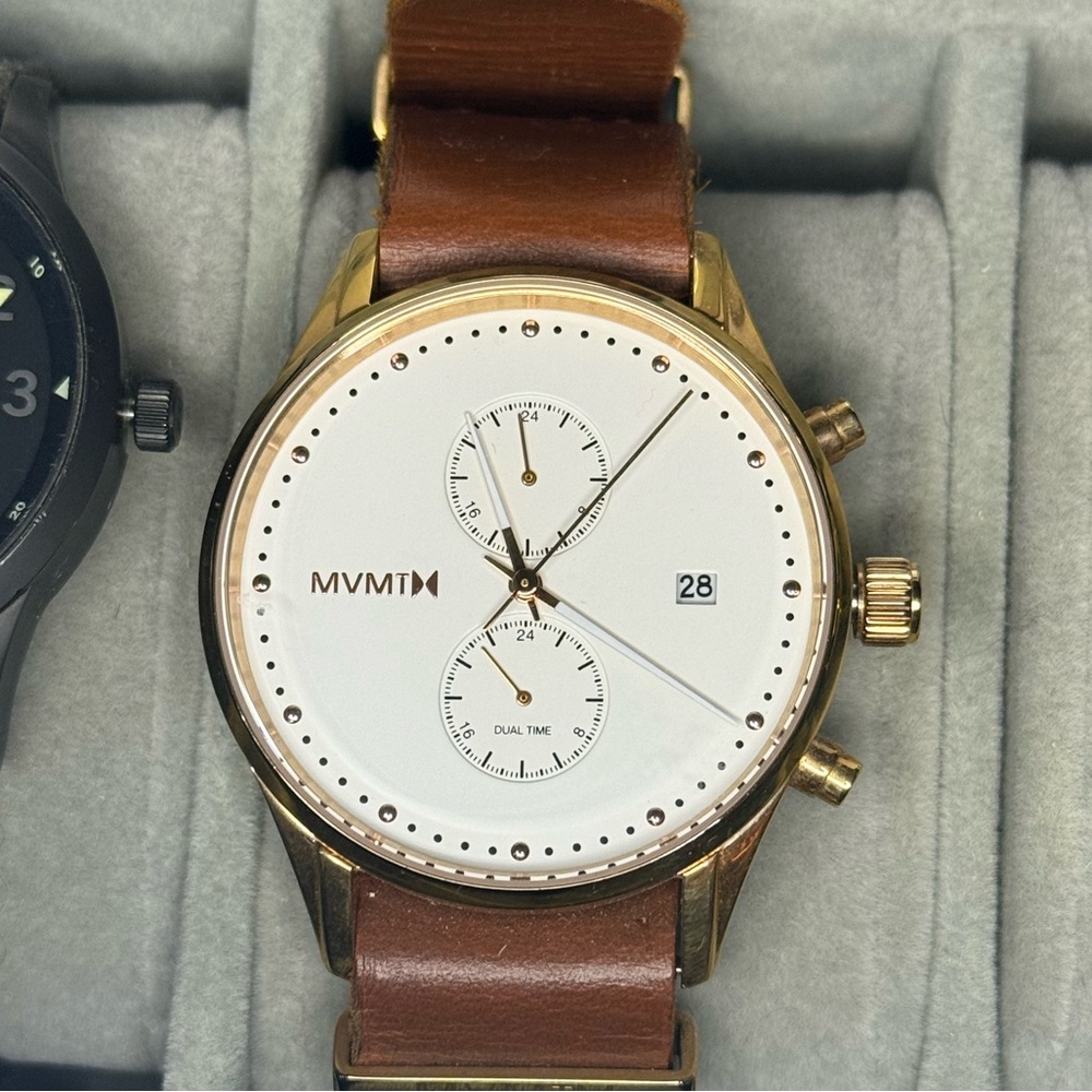 MVMT Gold Case Watch with Brown Leather Strap